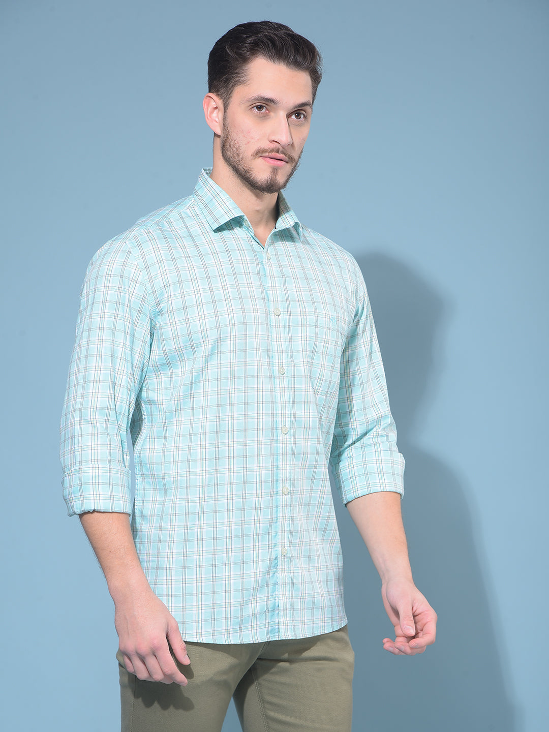 Blue Tartan Check 100% Cotton Shirt-Men Shirts-Crimsoune Club