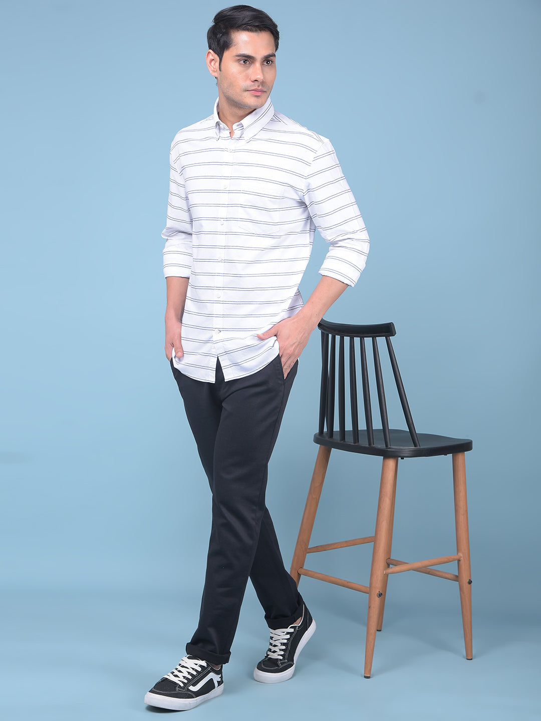 White Horizontal Striped 100% Cotton Shirt-Men Shirts-Crimsoune Club