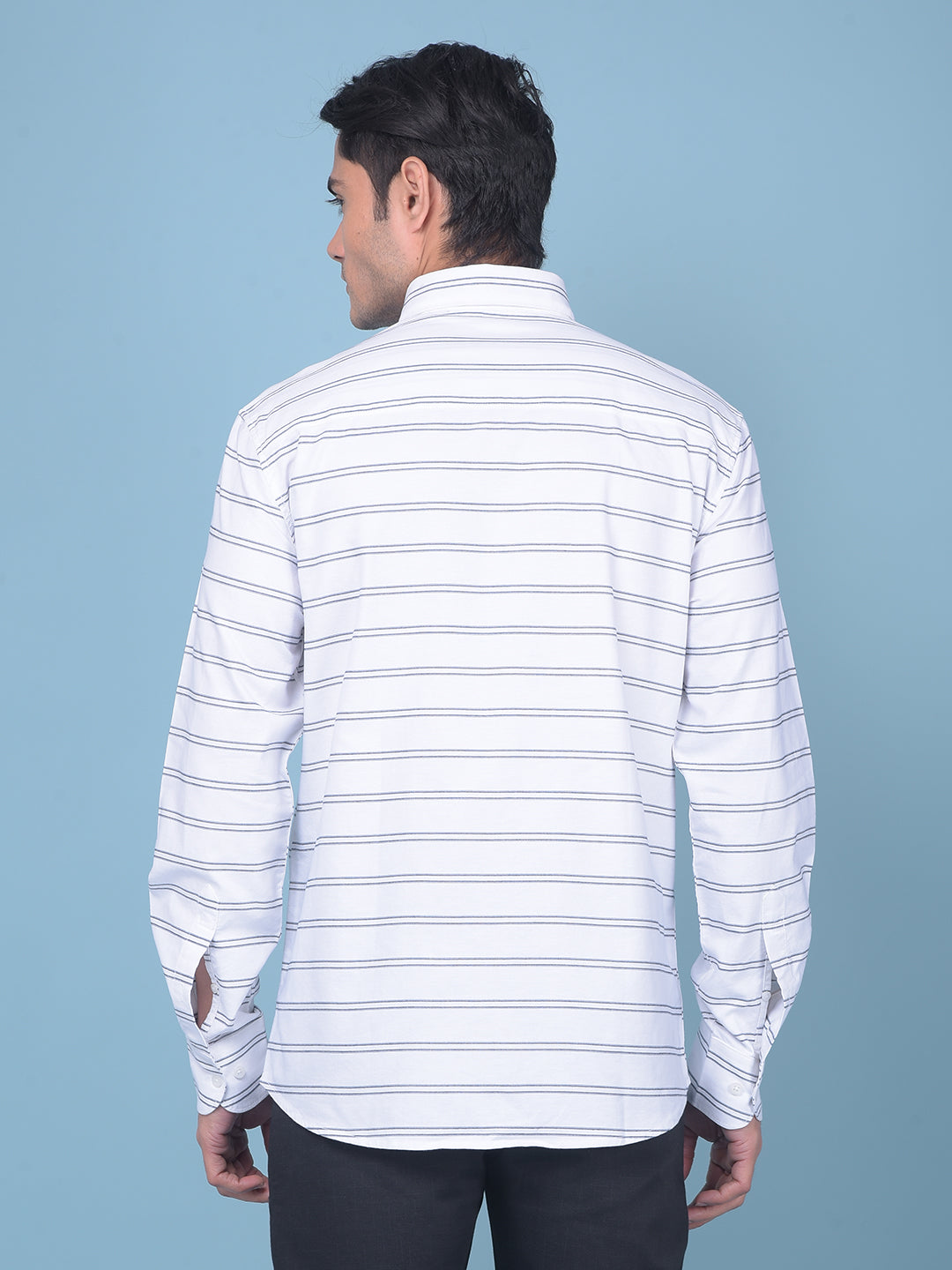 White Horizontal Striped 100% Cotton Shirt-Men Shirts-Crimsoune Club
