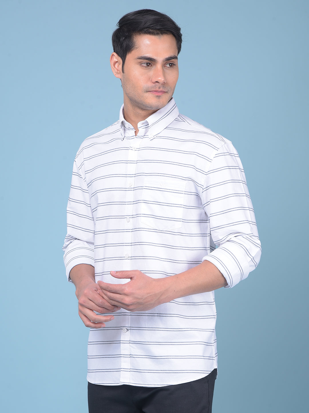 White Horizontal Striped 100% Cotton Shirt-Men Shirts-Crimsoune Club