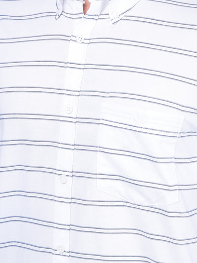 White Horizontal Striped 100% Cotton Shirt-Men Shirts-Crimsoune Club