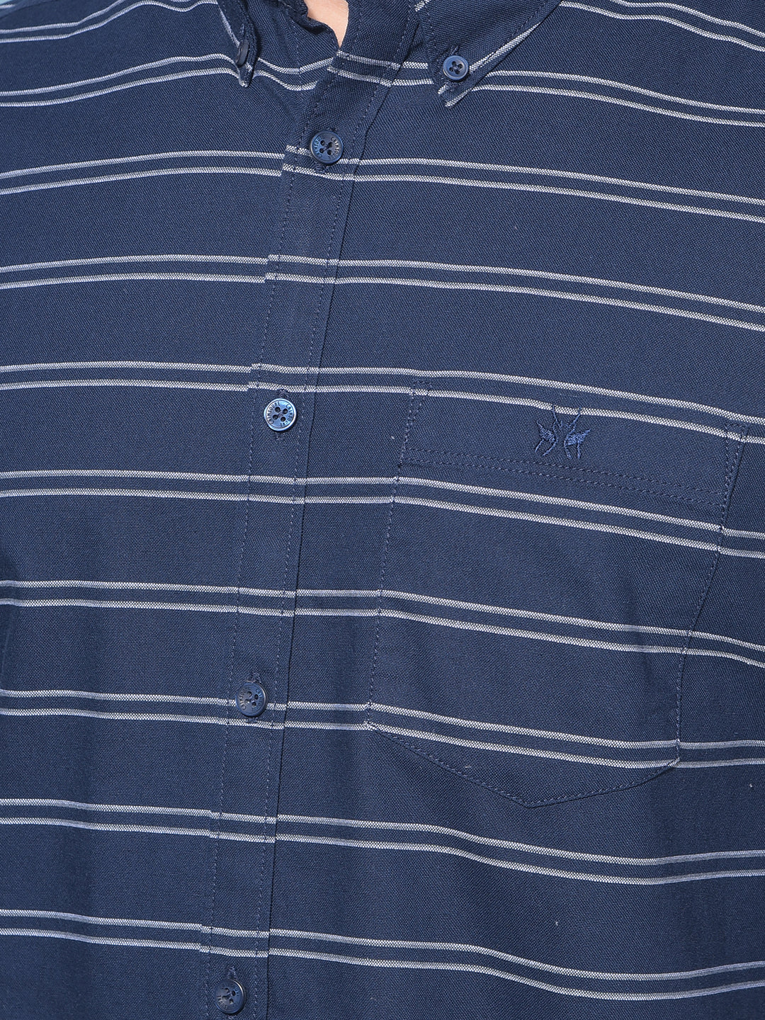Navy Blue Horizontal Striped 100% Cotton Shirt-Men Shirts-Crimsoune Club