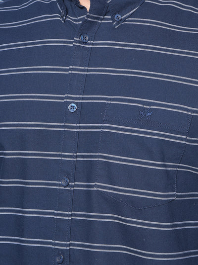 Navy Blue Horizontal Striped 100% Cotton Shirt-Men Shirts-Crimsoune Club