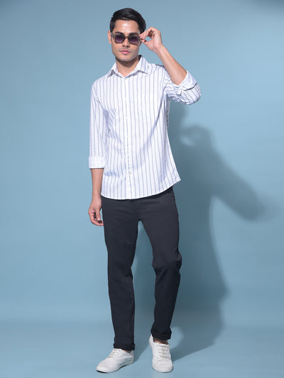 White Vertical Striped 100% Cotton Shirt-Men Shirts-Crimsoune Club