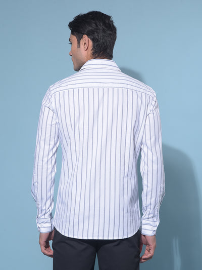 White Vertical Striped 100% Cotton Shirt-Men Shirts-Crimsoune Club