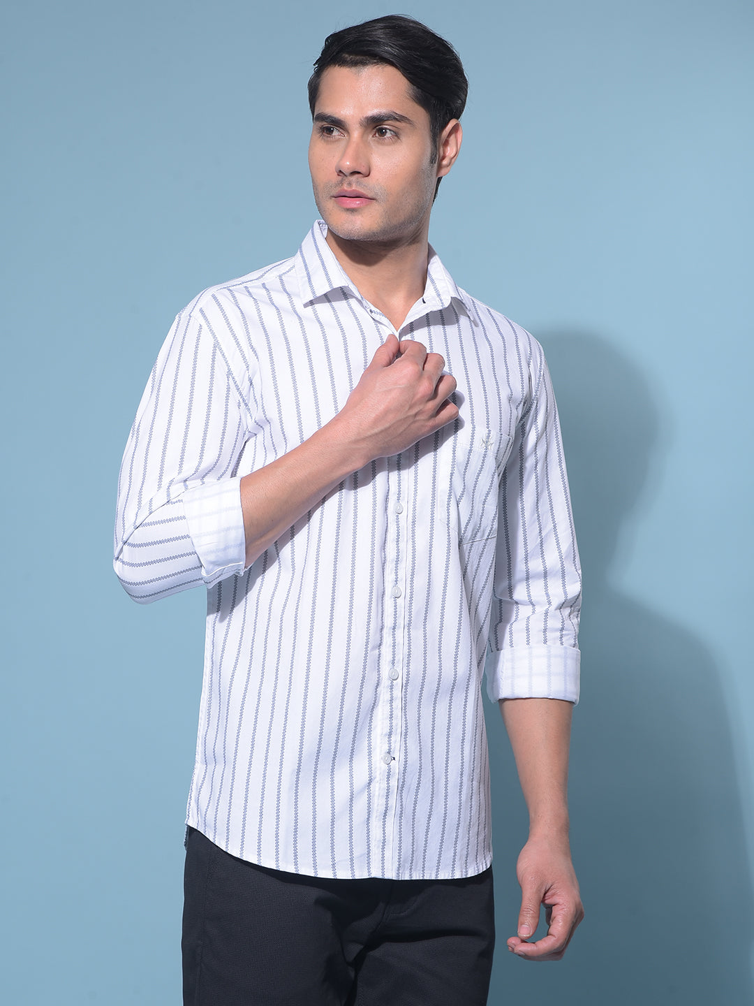 White Vertical Striped 100% Cotton Shirt-Men Shirts-Crimsoune Club