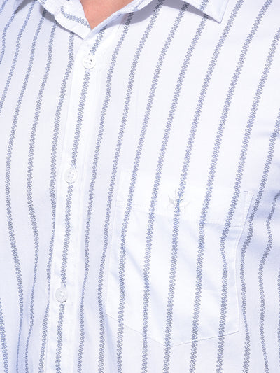 White Vertical Striped 100% Cotton Shirt-Men Shirts-Crimsoune Club