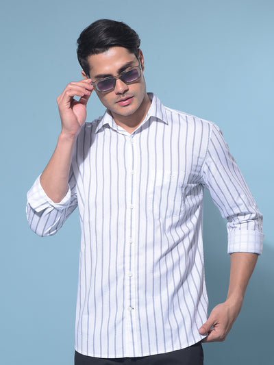 White Vertical Striped 100% Cotton Shirt-Men Shirts-Crimsoune Club