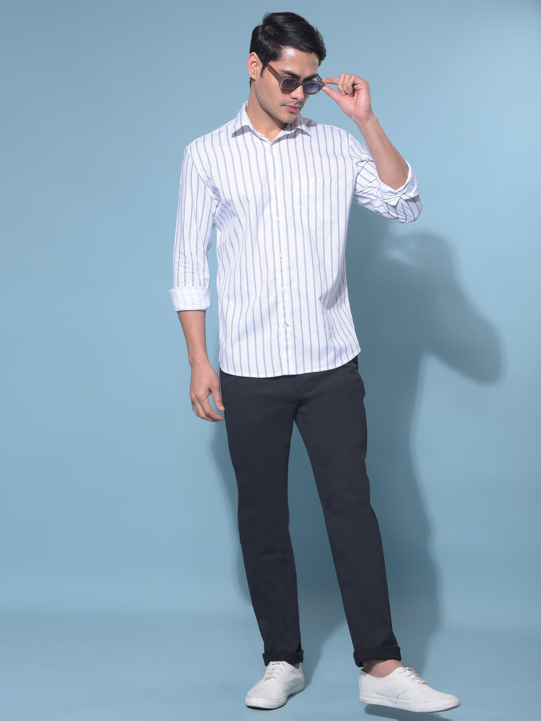 White Vertical Striped 100% Cotton Shirt-Men Shirts-Crimsoune Club