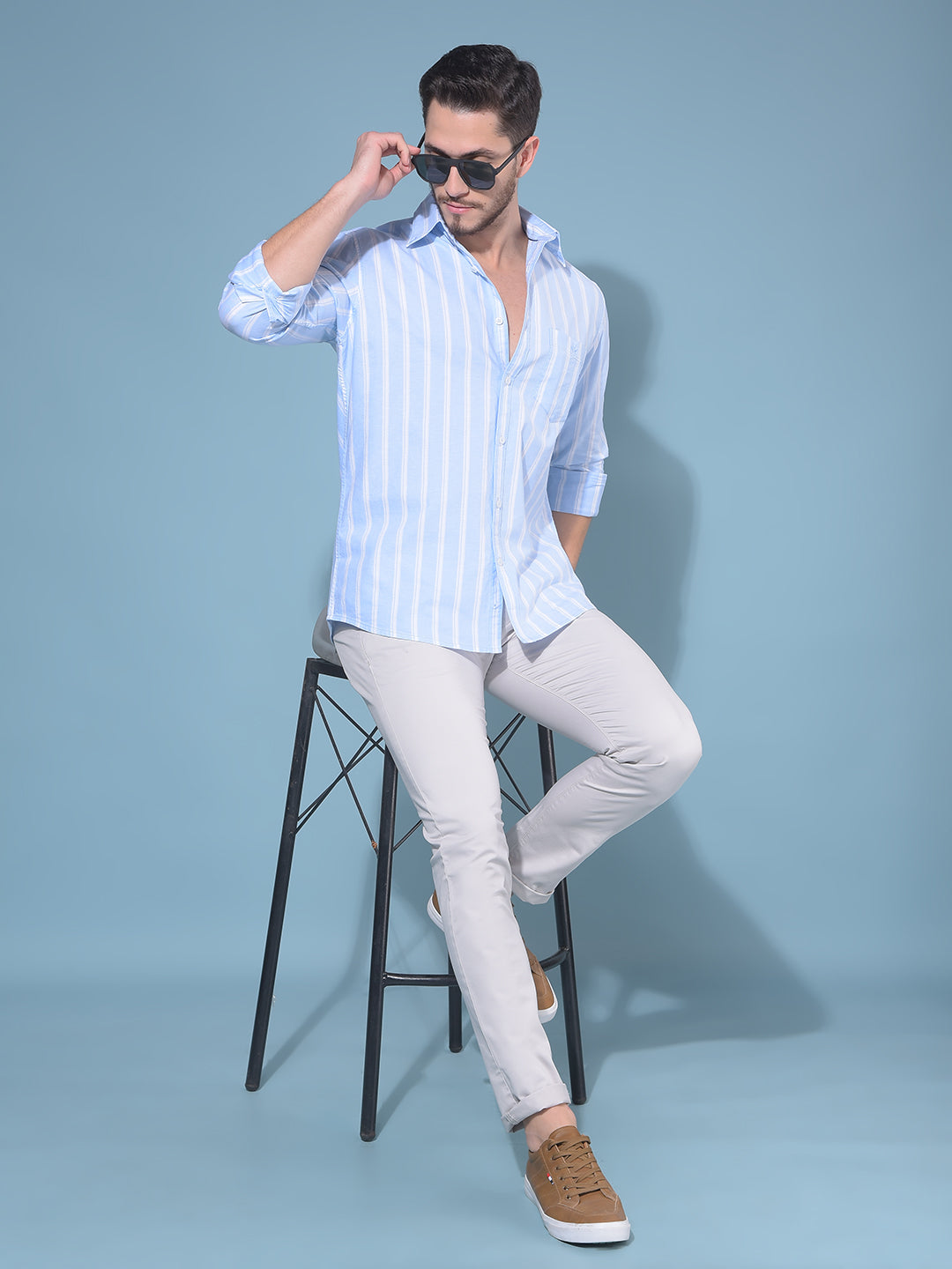 Blue Vertical Striped 100% Cotton Shirt-Men Shirts-Crimsoune Club