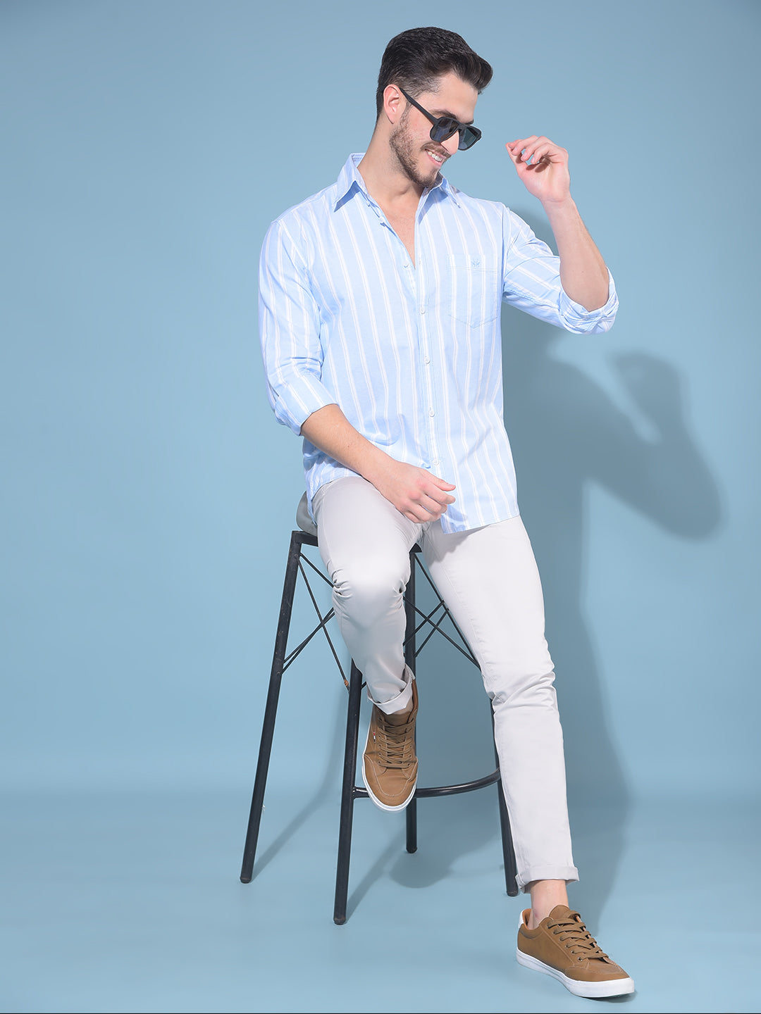 Blue Vertical Striped 100% Cotton Shirt-Men Shirts-Crimsoune Club