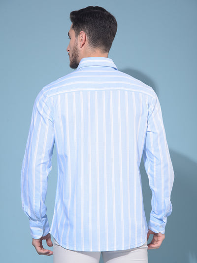 Blue Vertical Striped 100% Cotton Shirt-Men Shirts-Crimsoune Club