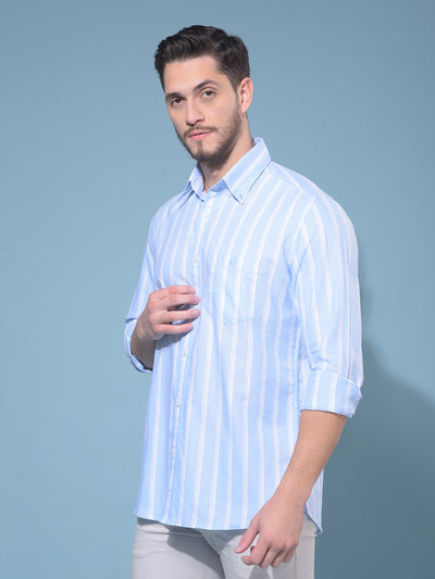 Blue Vertical Striped 100% Cotton Shirt-Men Shirts-Crimsoune Club