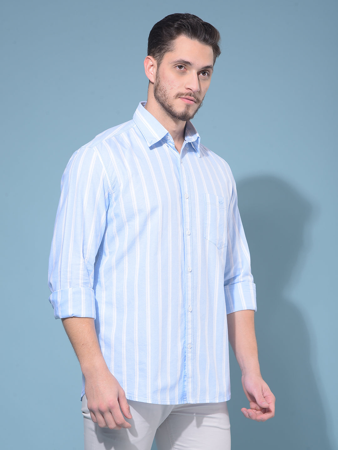 Blue Vertical Striped 100% Cotton Shirt-Men Shirts-Crimsoune Club