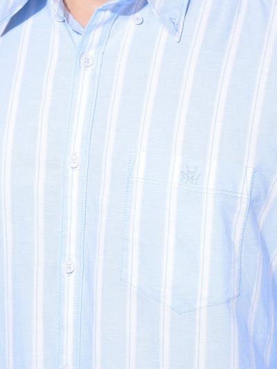 Blue Vertical Striped 100% Cotton Shirt-Men Shirts-Crimsoune Club