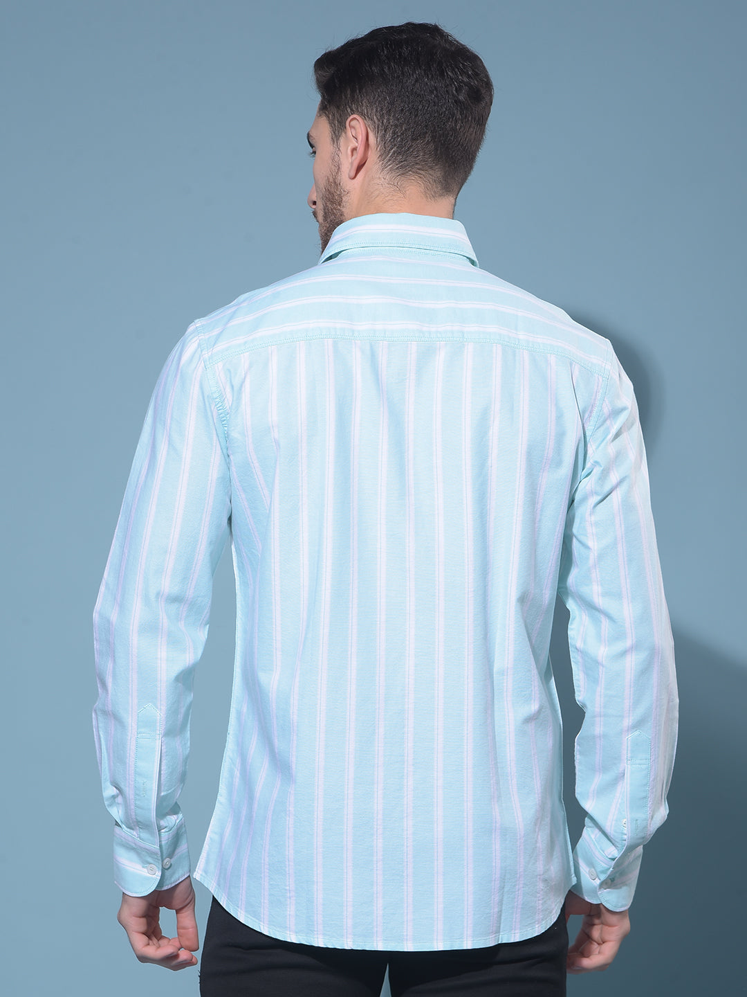 Green Vertical Striped 100% Cotton Shirt-Men Shirts-Crimsoune Club