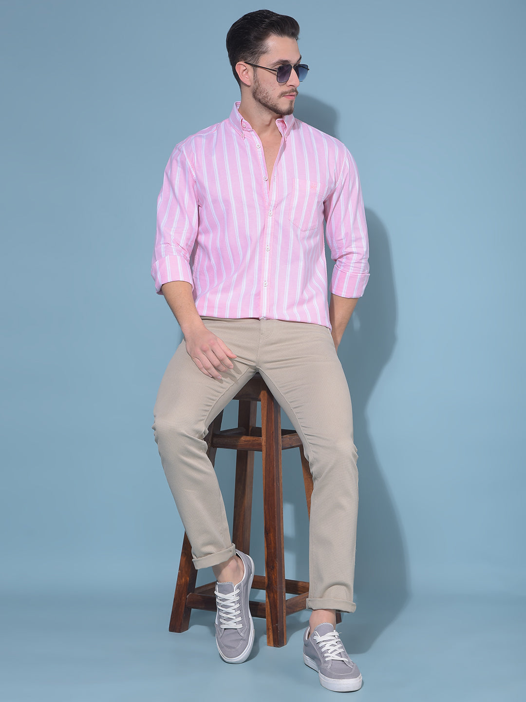 Pink Vertical Striped 100% Cotton Shirt-Men Shirts-Crimsoune Club