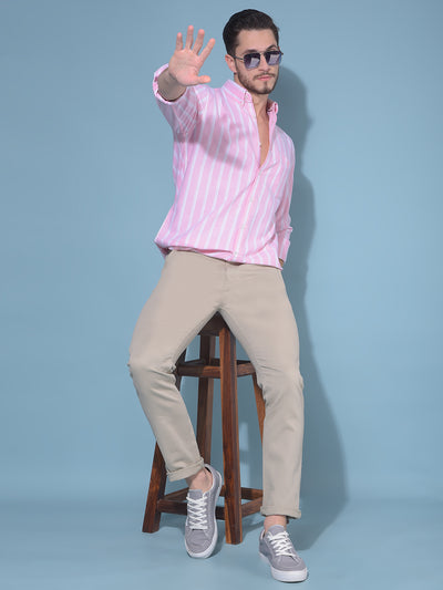 Pink Vertical Striped 100% Cotton Shirt-Men Shirts-Crimsoune Club