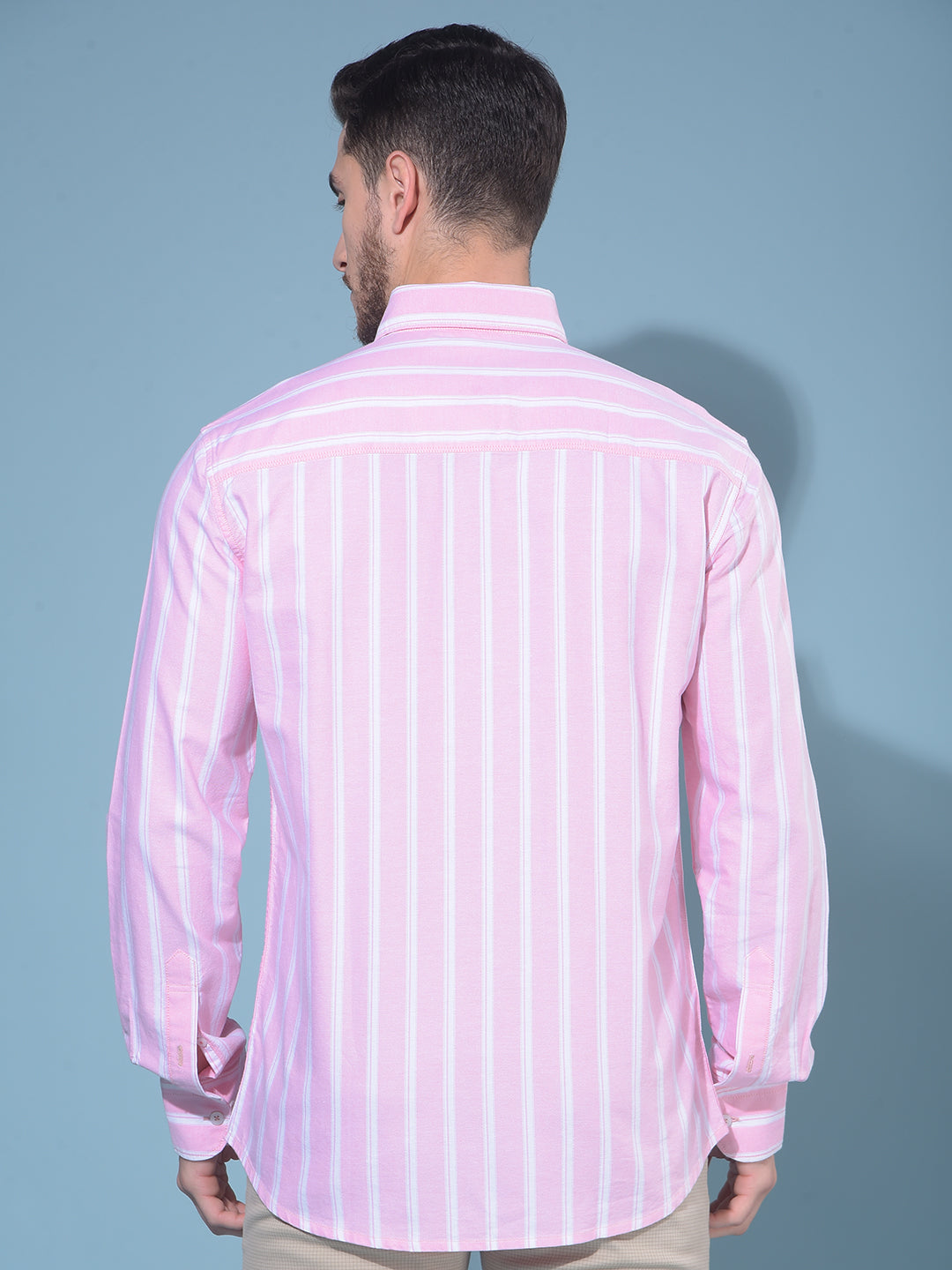 Pink Vertical Striped 100% Cotton Shirt-Men Shirts-Crimsoune Club