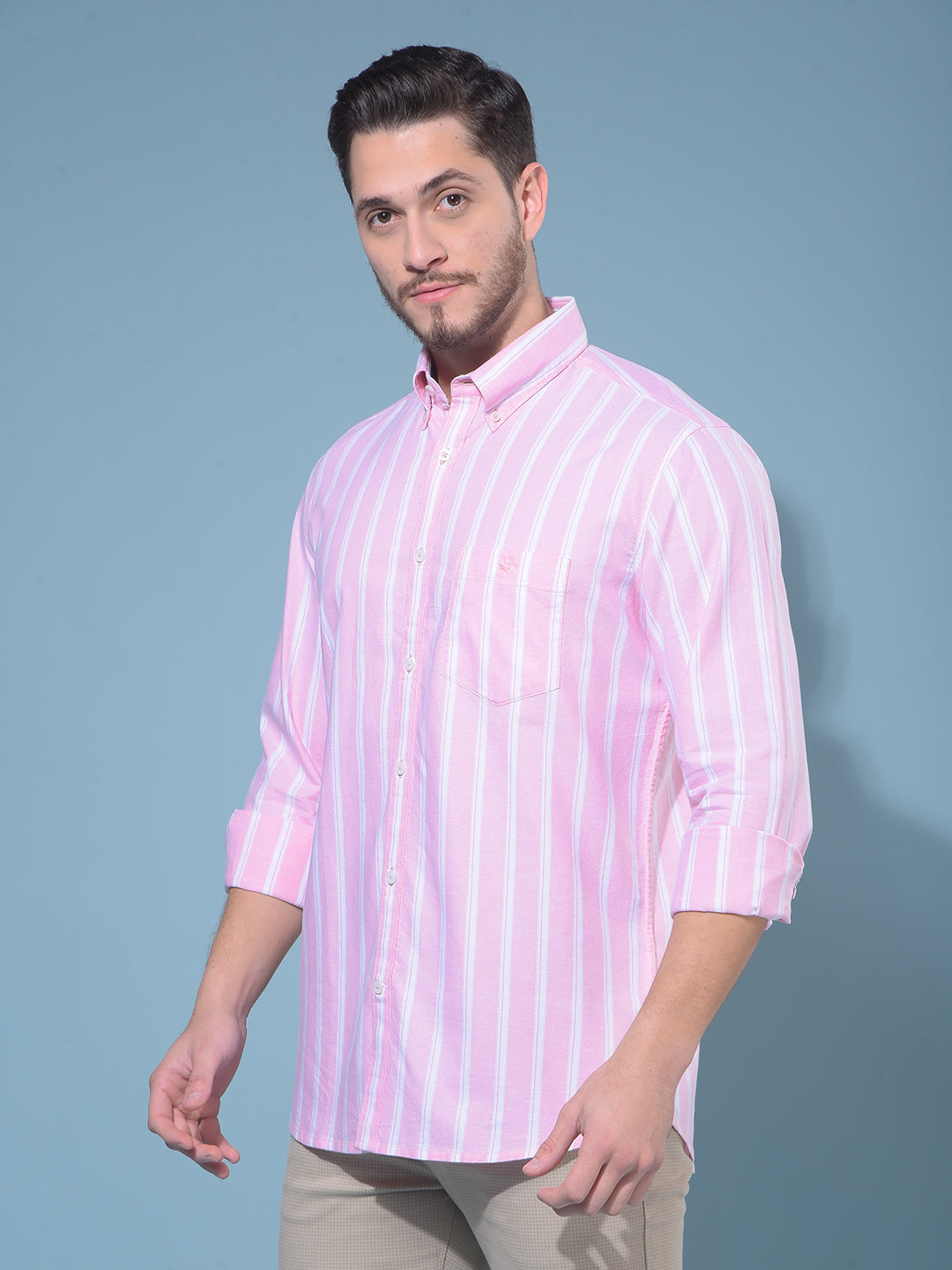 Pink Vertical Striped 100% Cotton Shirt-Men Shirts-Crimsoune Club