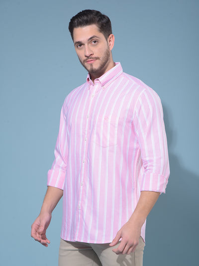 Pink Vertical Striped 100% Cotton Shirt-Men Shirts-Crimsoune Club