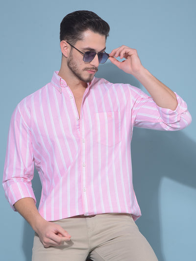 Pink Vertical Striped 100% Cotton Shirt-Men Shirts-Crimsoune Club