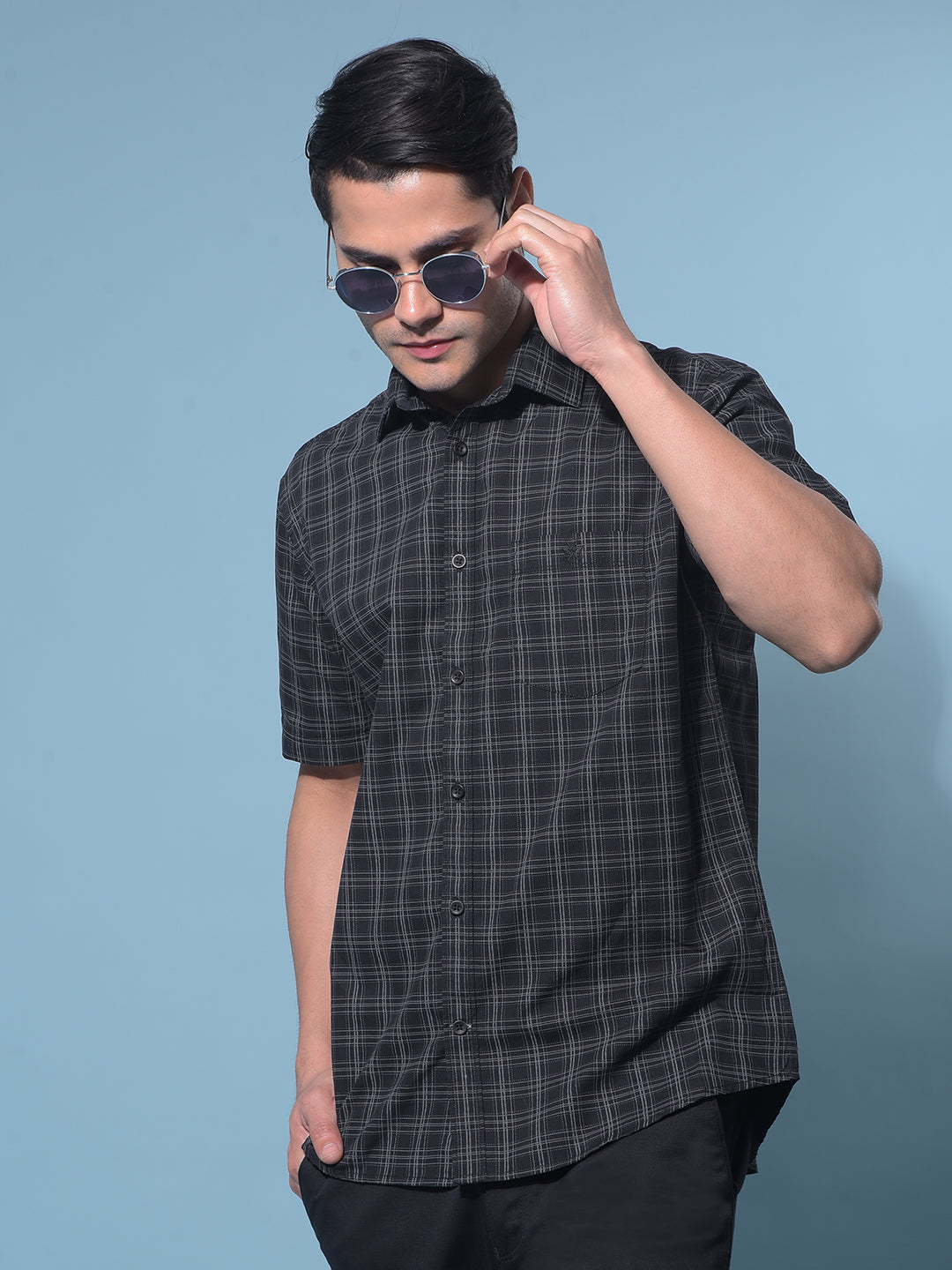 Black Tartan Check 100% Cotton Shirt-Men Shirts-Crimsoune Club