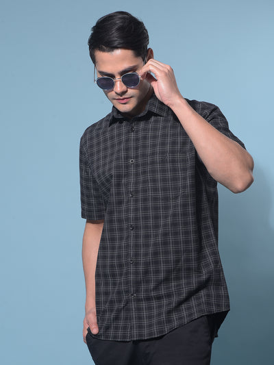 Black Tartan Check 100% Cotton Shirt-Men Shirts-Crimsoune Club