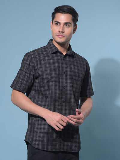 Black Tartan Check 100% Cotton Shirt-Men Shirts-Crimsoune Club