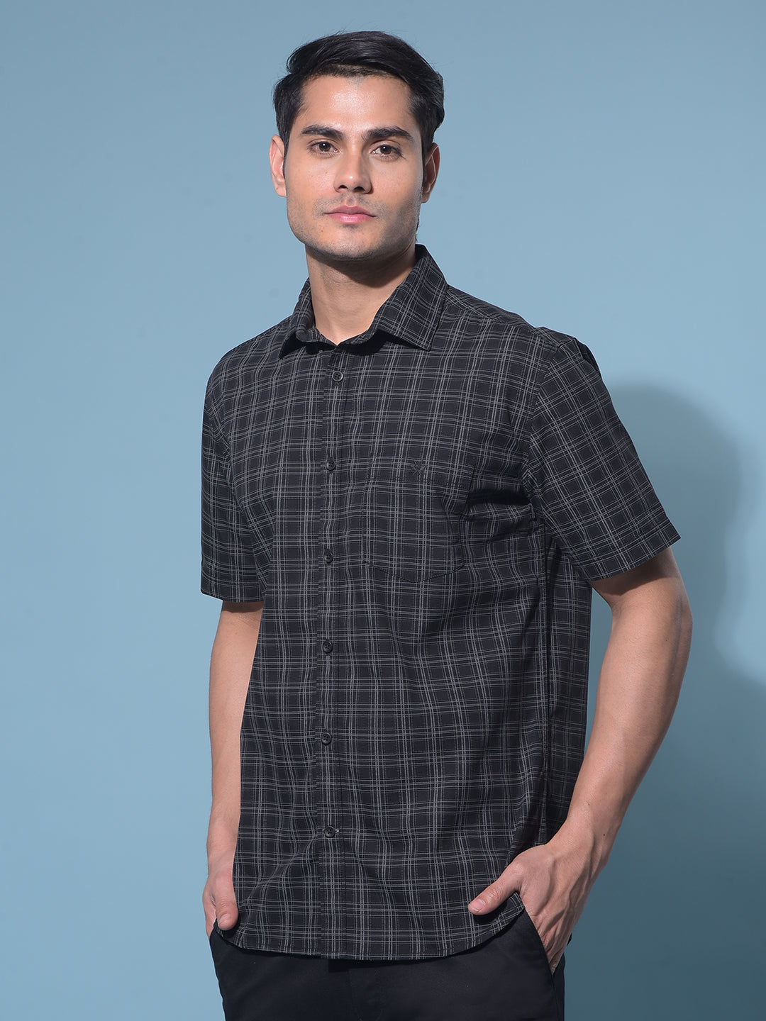 Black Tartan Check 100% Cotton Shirt-Men Shirts-Crimsoune Club