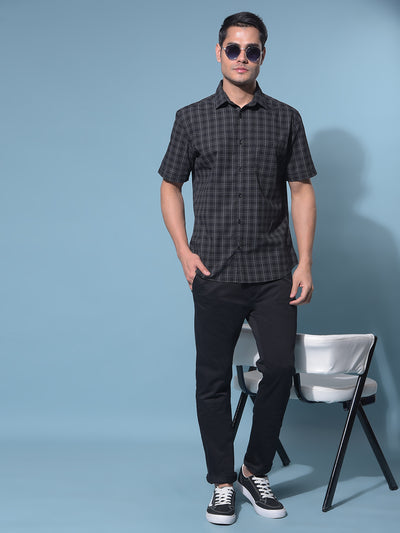 Black Tartan Check 100% Cotton Shirt-Men Shirts-Crimsoune Club
