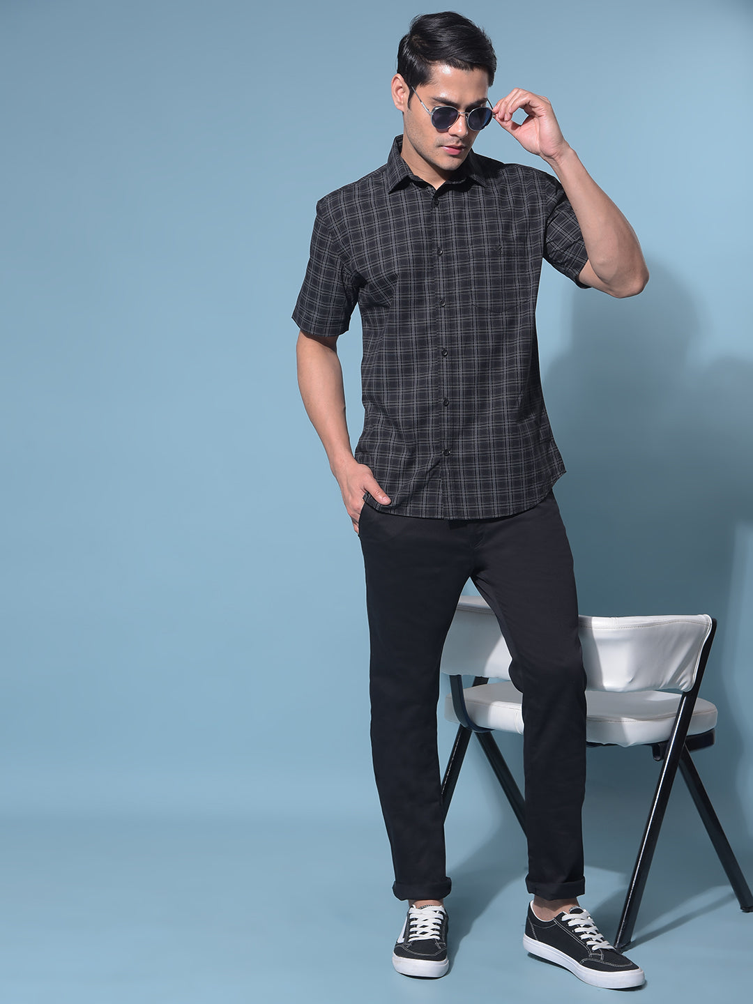Black Tartan Check 100% Cotton Shirt-Men Shirts-Crimsoune Club