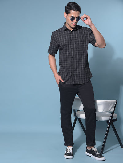 Black Tartan Check 100% Cotton Shirt-Men Shirts-Crimsoune Club