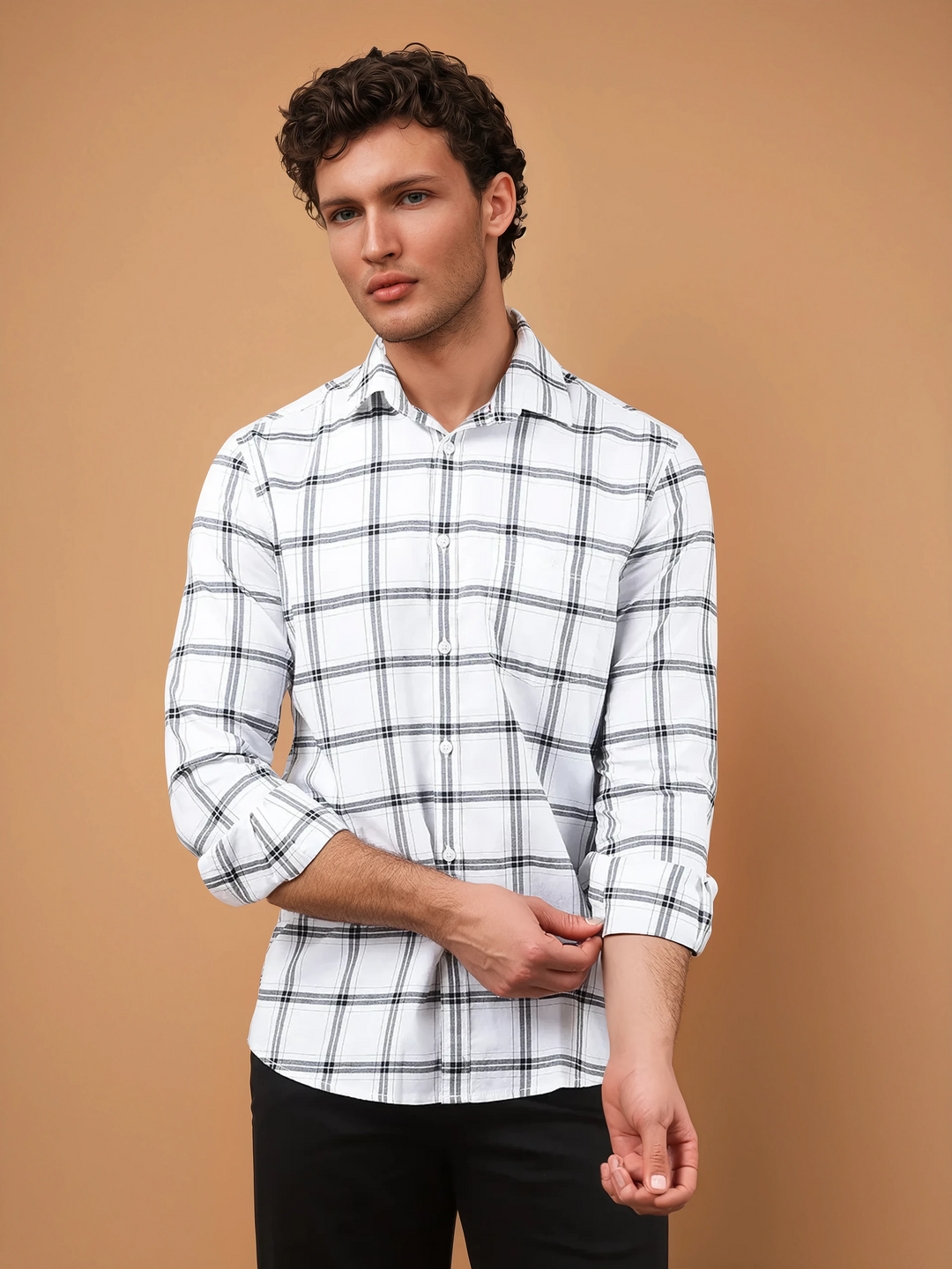 White Checked 100% Cotton Shirt-Men Shirts-Crimsoune Club