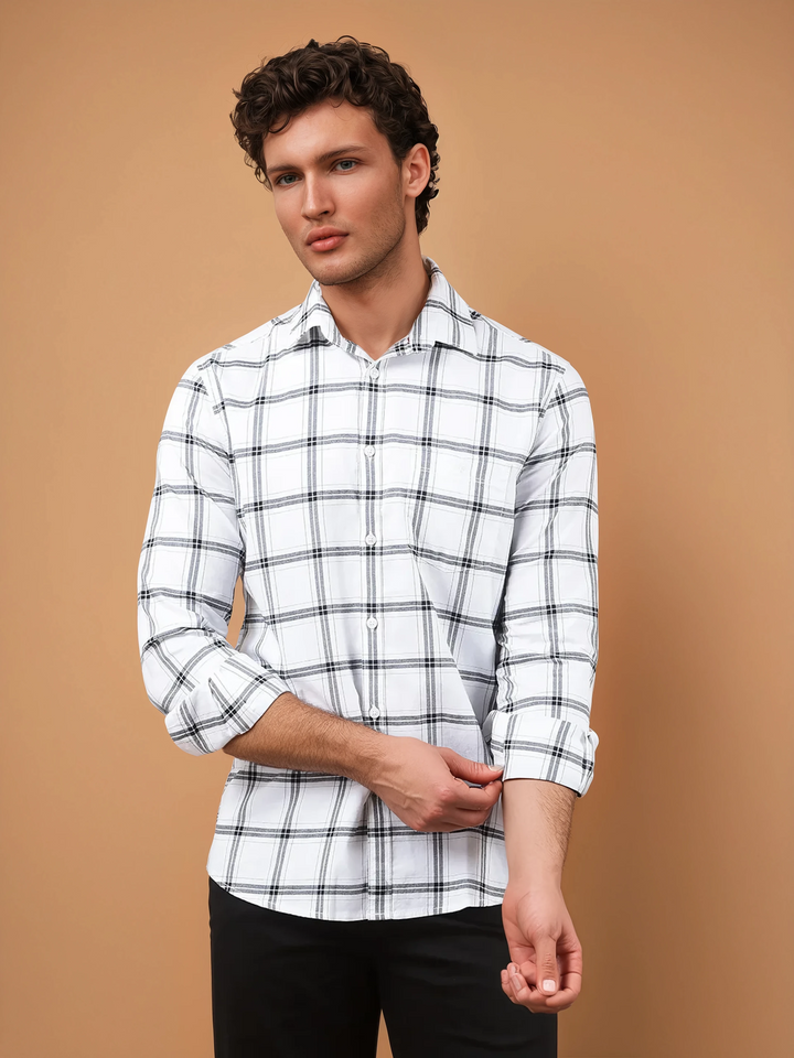 White Checked 100% Cotton Shirt-Men Shirts-Crimsoune Club