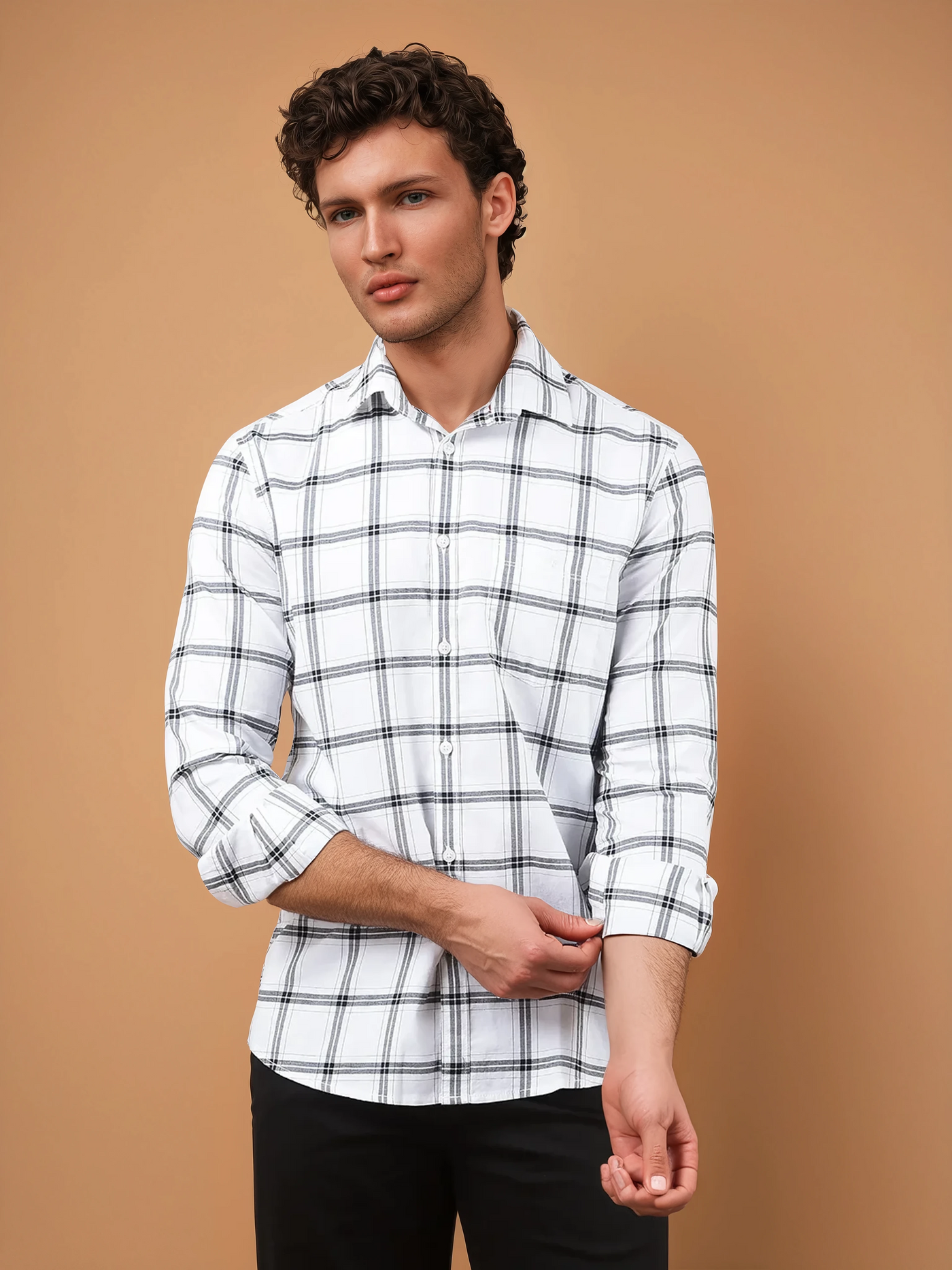 White Checked 100% Cotton Shirt-Men Shirts-Crimsoune Club