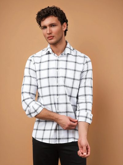 White Checked 100% Cotton Shirt-Men Shirts-Crimsoune Club