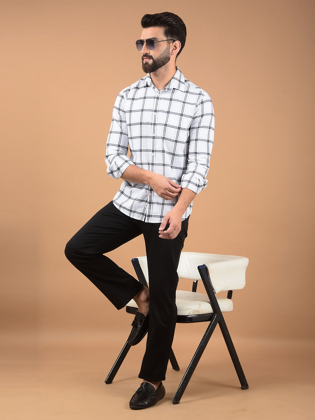 White Checked 100% Cotton Shirt-Men Shirts-Crimsoune Club
