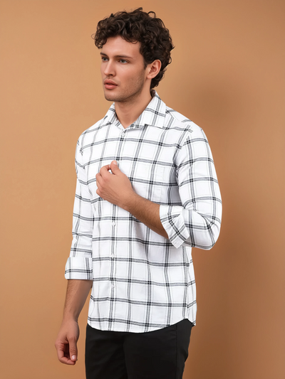 White Checked 100% Cotton Shirt-Men Shirts-Crimsoune Club