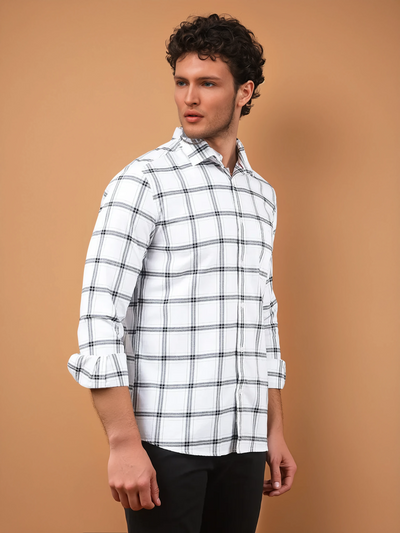 White Checked 100% Cotton Shirt-Men Shirts-Crimsoune Club