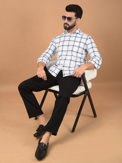 White Checked 100% Cotton Shirt-Men Shirts-Crimsoune Club