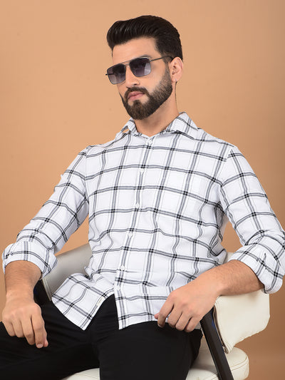White Checked 100% Cotton Shirt-Men Shirts-Crimsoune Club
