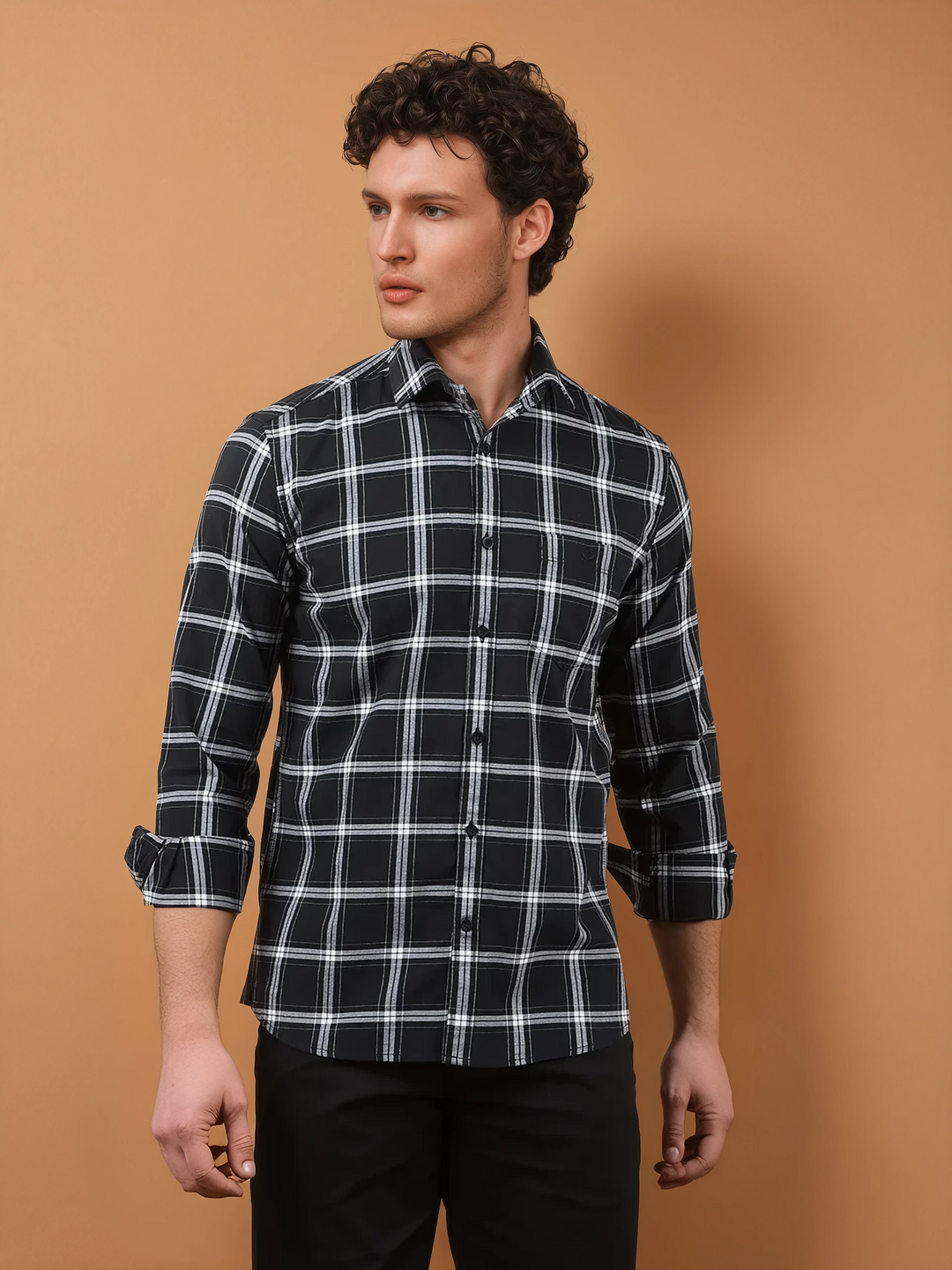 Black Checked 100% Cotton Shirt-Men Shirts-Crimsoune Club