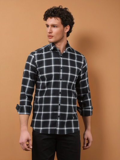 Black Checked 100% Cotton Shirt-Men Shirts-Crimsoune Club