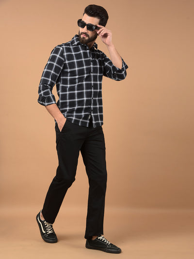 Black Checked 100% Cotton Shirt-Men Shirts-Crimsoune Club