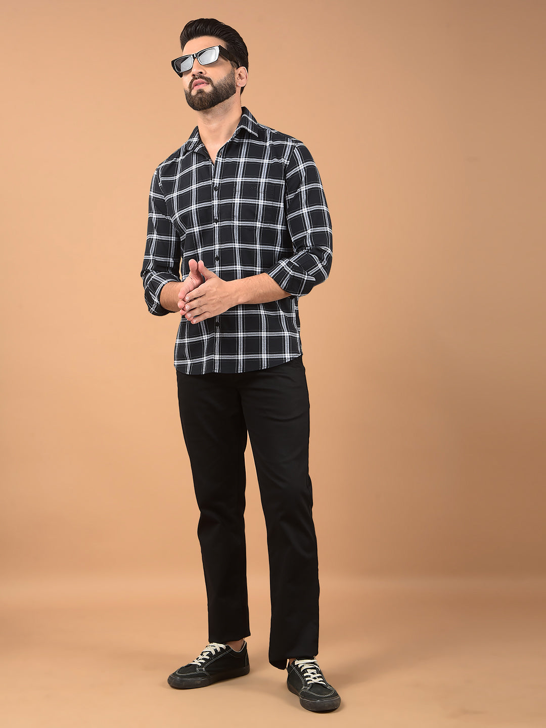 Black Checked 100% Cotton Shirt-Men Shirts-Crimsoune Club