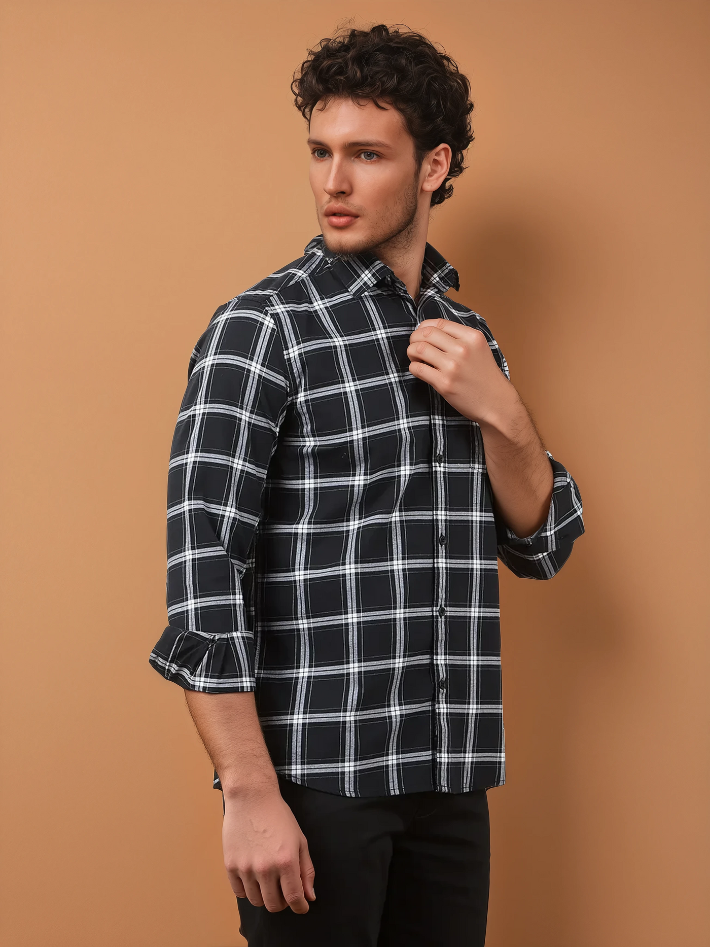 Black Checked 100% Cotton Shirt-Men Shirts-Crimsoune Club