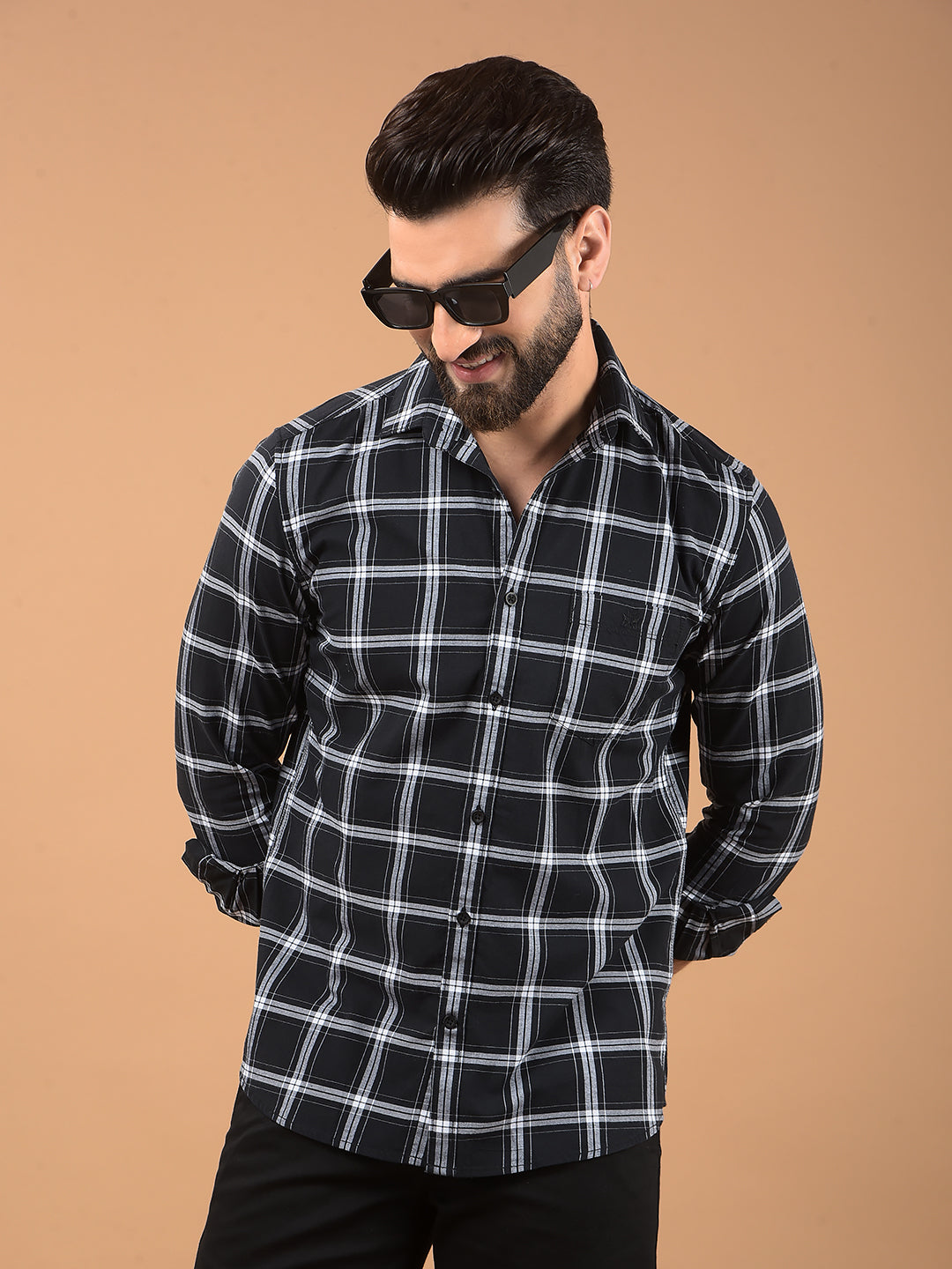 Black Checked 100% Cotton Shirt-Men Shirts-Crimsoune Club