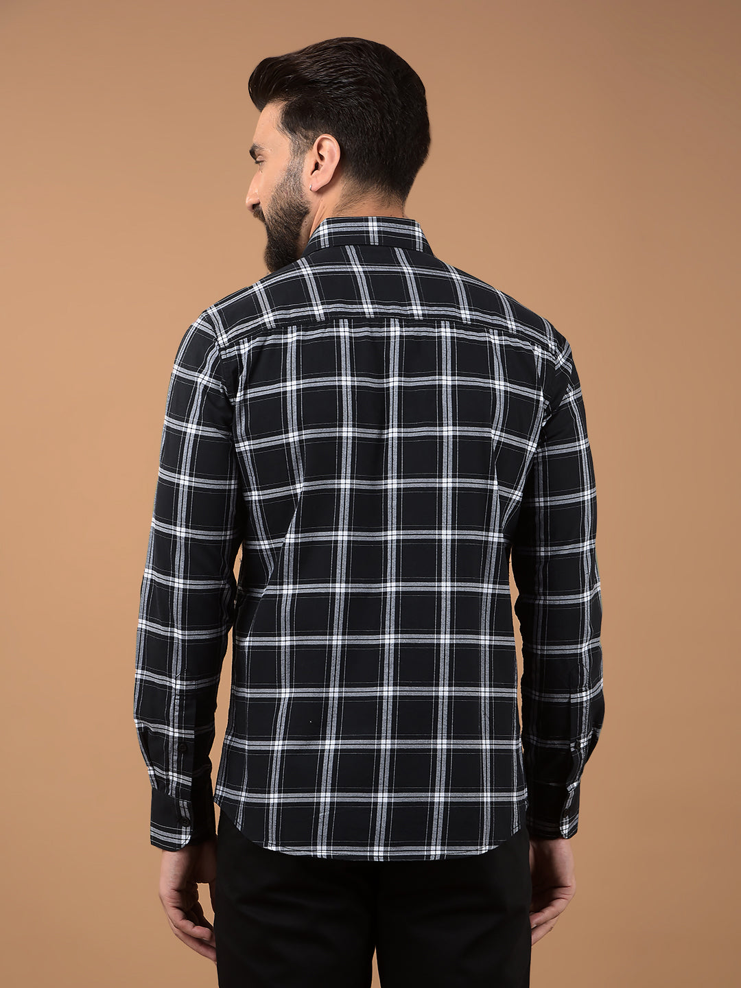 Black Checked 100% Cotton Shirt-Men Shirts-Crimsoune Club