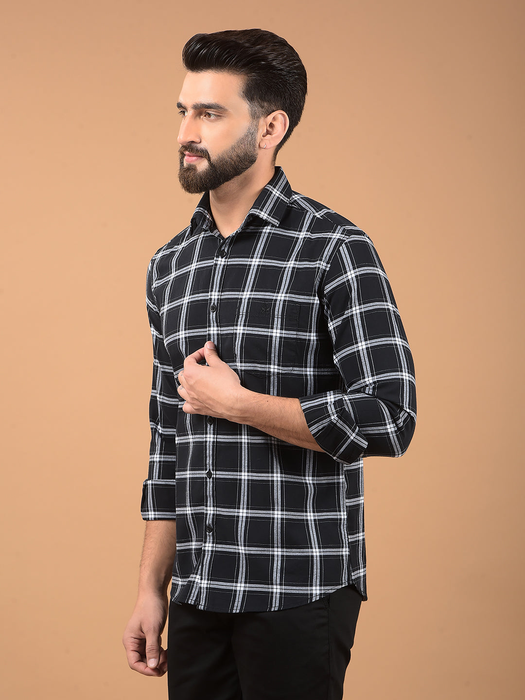 Black Checked 100% Cotton Shirt-Men Shirts-Crimsoune Club